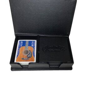 Martin Guitar Leather Coaster and Playing Card Set Black Carrying Case
